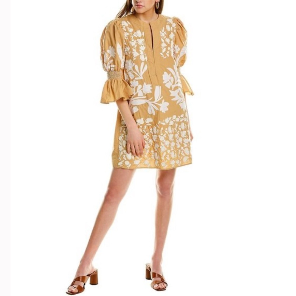 Calypso St Barth Katie Mimi beach dress, size Small, mocha w white embroidery